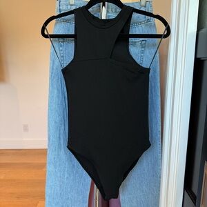 ZARA Black Asymmetrical Halter Bodysuit Womens Small